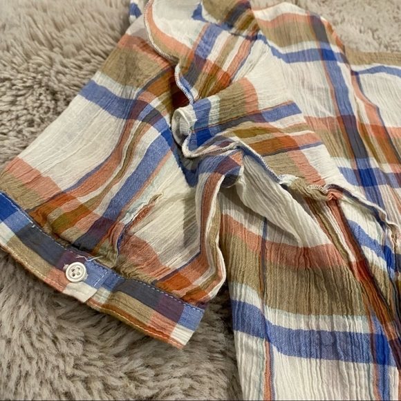 Madewell V-Neck Shoulder-Ruffle Top in Plaid womens XS - Picture 11 of 11
